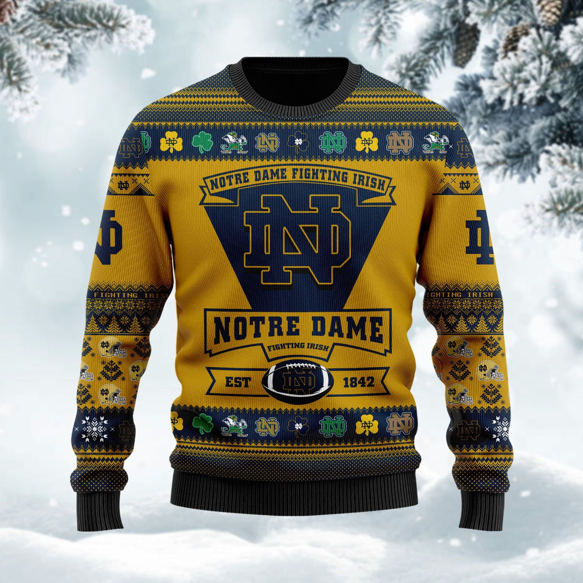 Notre Dame Fighting Irish Football Team Logo Personalized Ugly Christmas Sweater Perfect Holiday Gift