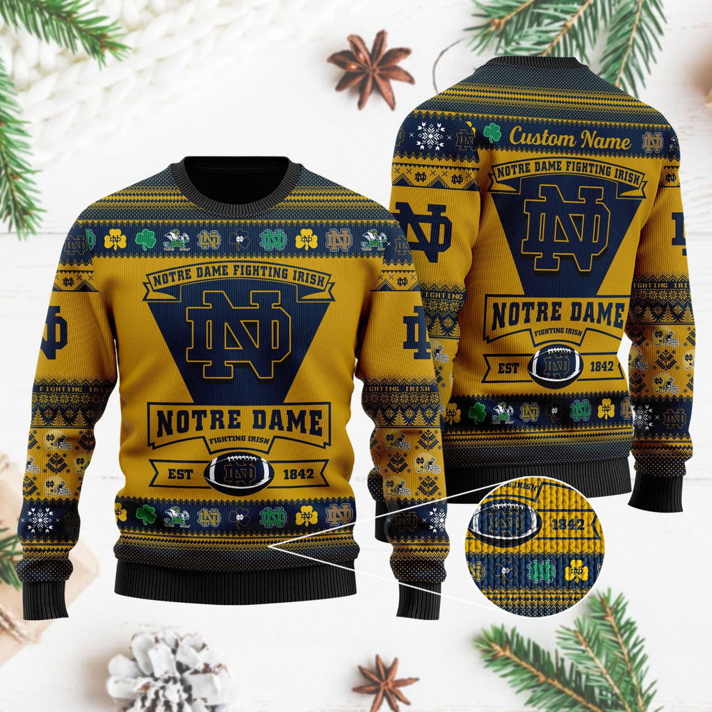 Notre Dame Fighting Irish Football Team Logo Personalized Ugly Christmas Sweater Perfect Holiday Gift