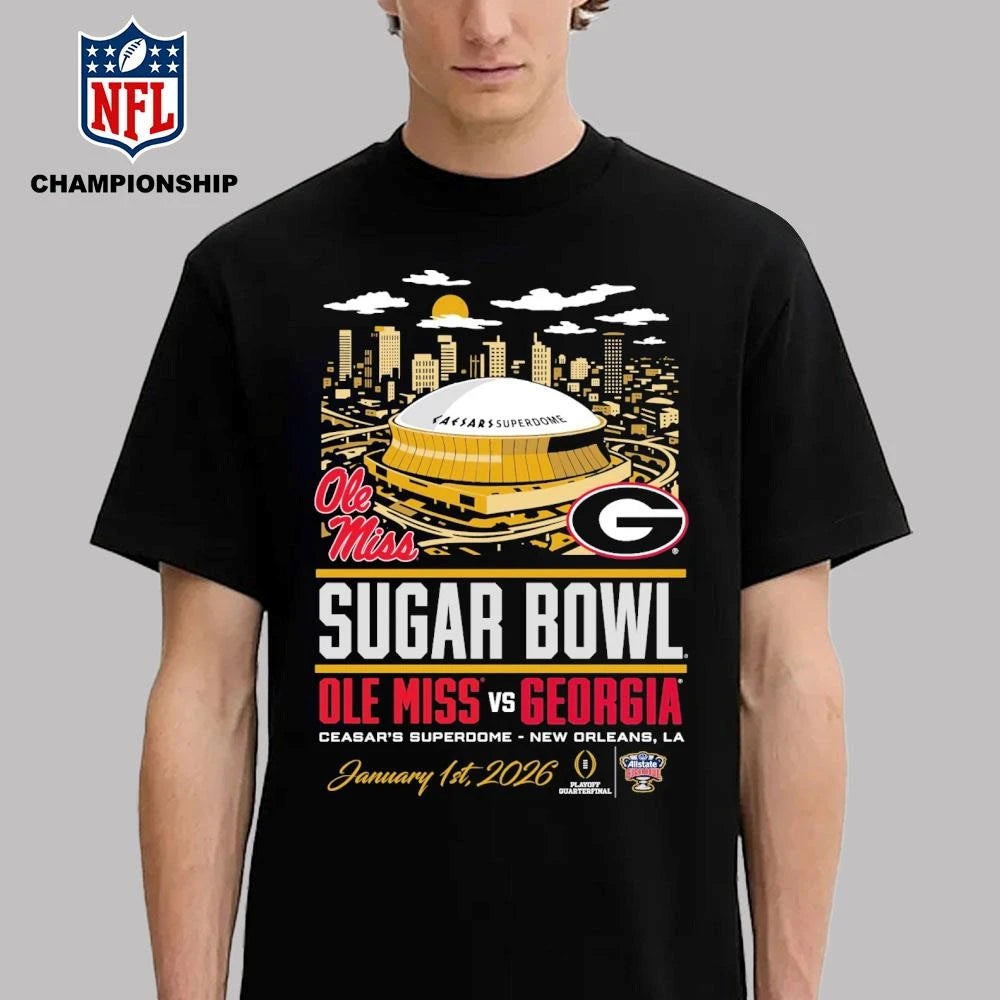 Ole Miss vs Georgia CFP ’26 Sugar Bowl stadium Shirt