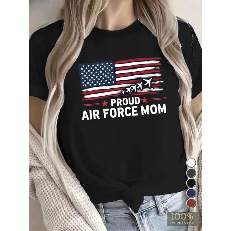patriotic American flag printed T-shirt, spring and summer round neck short sleeved Women's T-shirt, lightweight and...