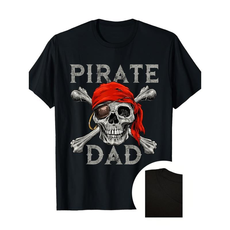 pirate dad     graphic t shirt 100 cotton knit fabric regular   neck tee digital heat transfer pattern short sleeve for...