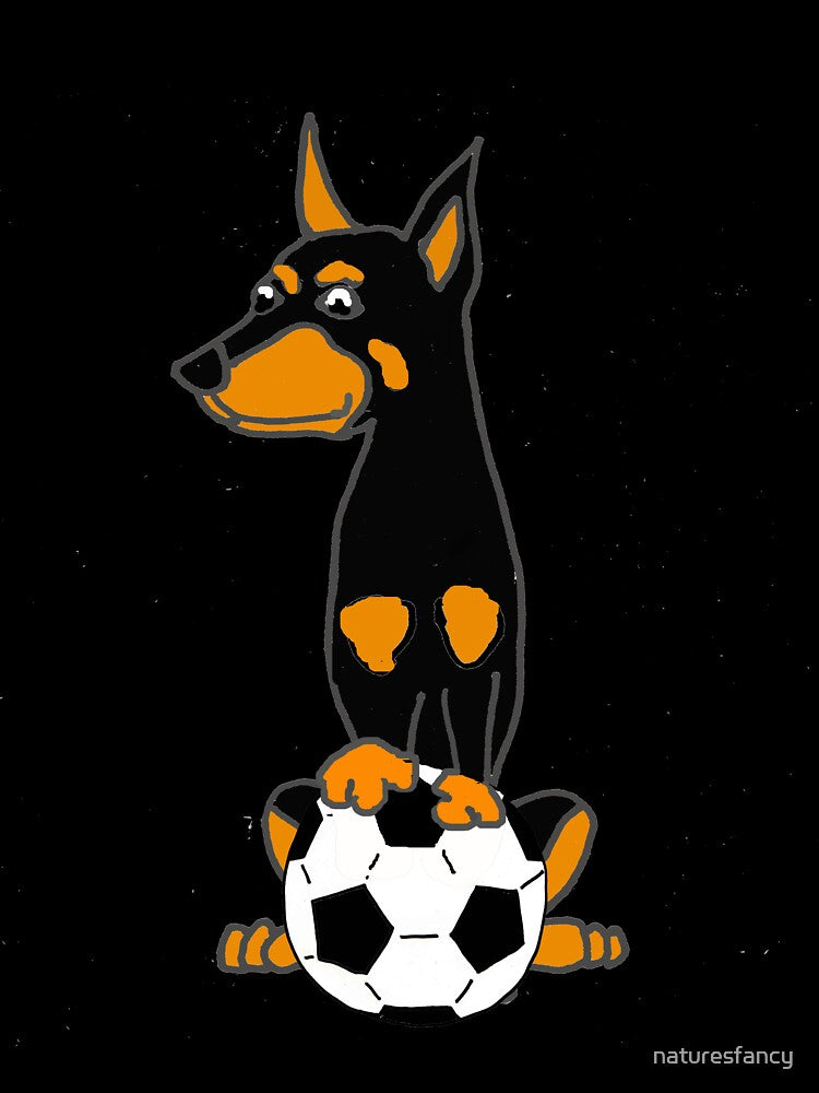 Funny Doberman Pinscher Dog Playing Soccer by Nature's Fancy