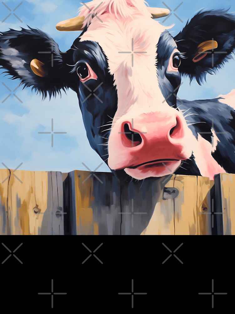 Funny Smiling Black And White Holstein Cow Face Closeup Cartoon Clip Art Illustration On A Farm by NBSStore