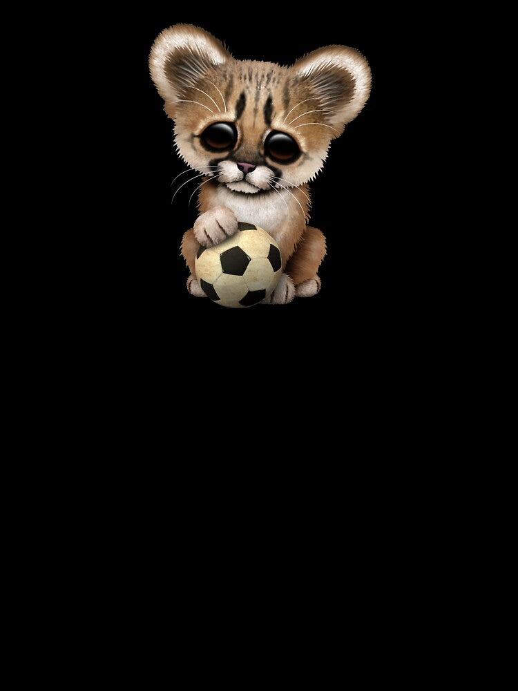 Cougar Cub With Football Soccer Ball by JeffBartels