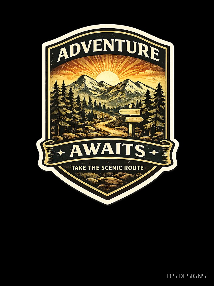 Adventure Awaits – Mountain Sunrise Trail Badge by D S DESIGNS