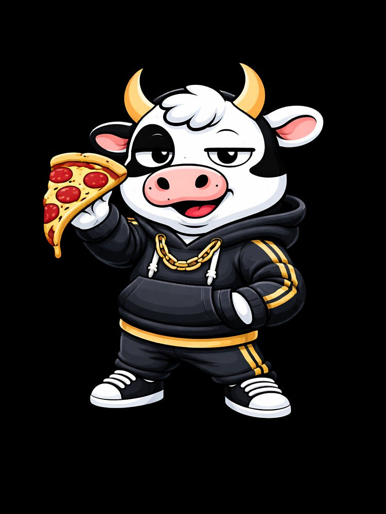 Boss Foodie Cow – Confident Mascot Cartoon | Streetwear Design by ColorSplash123