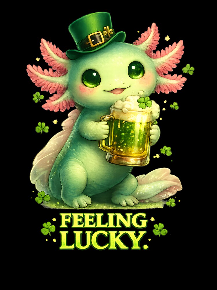 Lucky Axolotl Feeling Lucky St Patrick’s Day Cute Beer Design by LunaSpellStudio