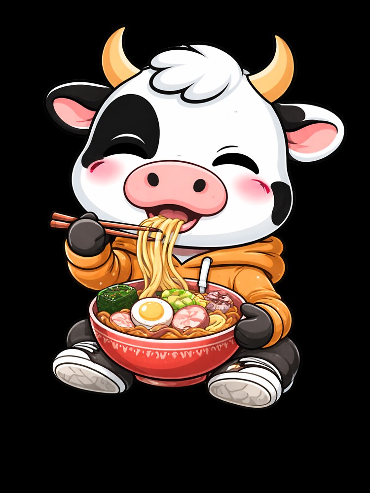 Ramen Lover Cow – Cute Chibi Cow Cartoon | Kawaii Foodie Design by ColorSplash123