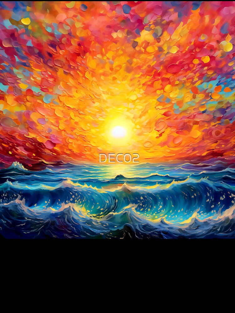 Fantasy Dramatic Fiery Vibrant Sunset Over Ocean Waves by DEC02