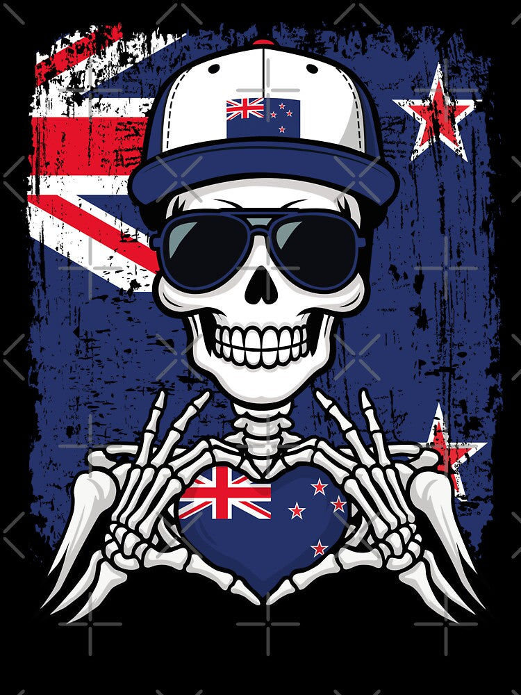 New Zealand Pride Skeleton Art - NZ Football & Silver Fern Spirit Tee by Colorful Designs