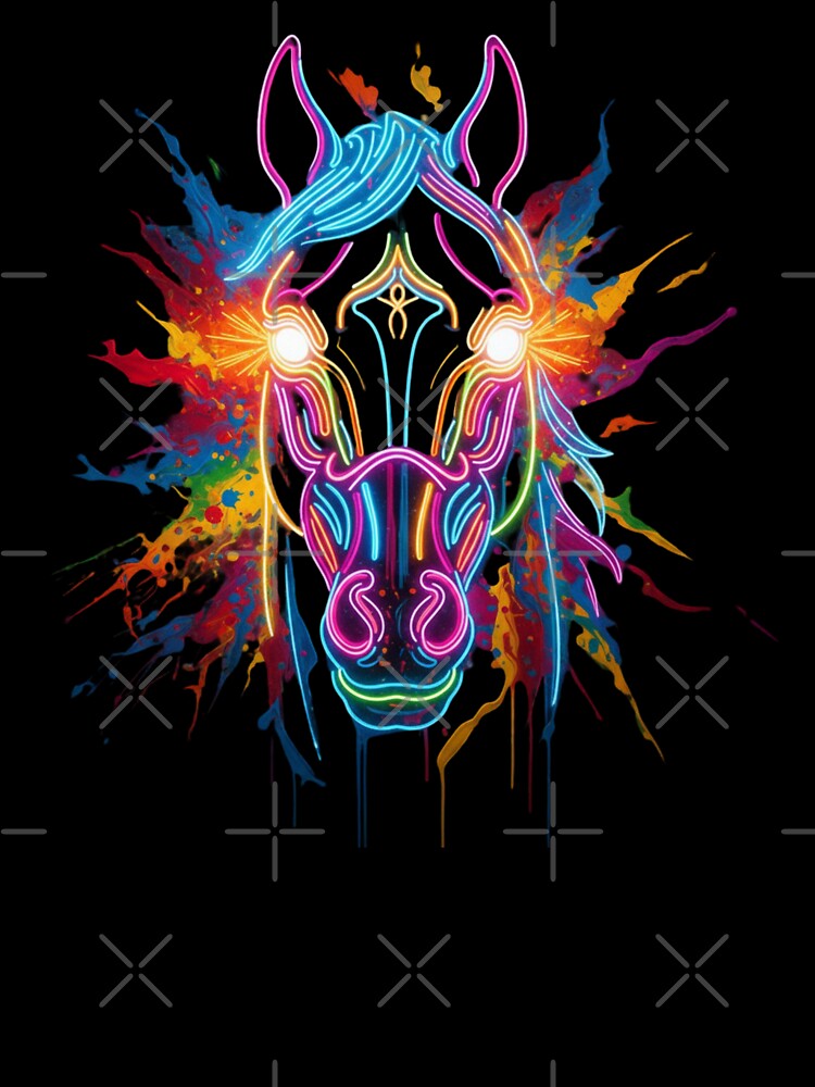 Neon Glow Psychedelic Horse Cyberpunk | Vibrant Neon Art by ExploreAura Studio