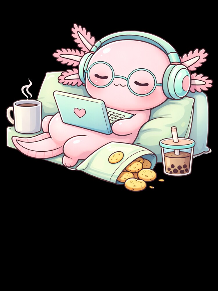 Cozy Laptop Axolotl – Cute Kawaii Axolotl Relaxing at Home Chibi Art by ColorSplash123
