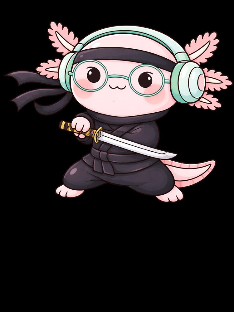 Sword Master Ninja Axolotl – Cute Kawaii Axolotl with Katana Chibi Vector Art by ColorSplash123