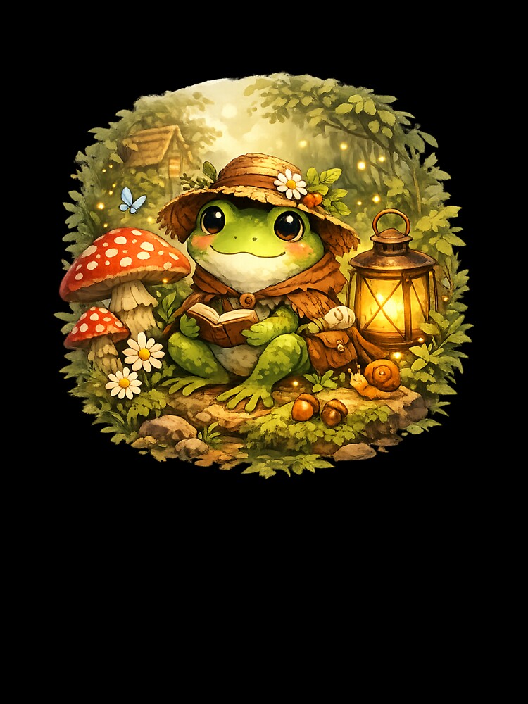 Cottagecore Cottagecore Frog Reading – Whimsical Forest Art– Whimsical Forest Art by Dinaelsherkawy