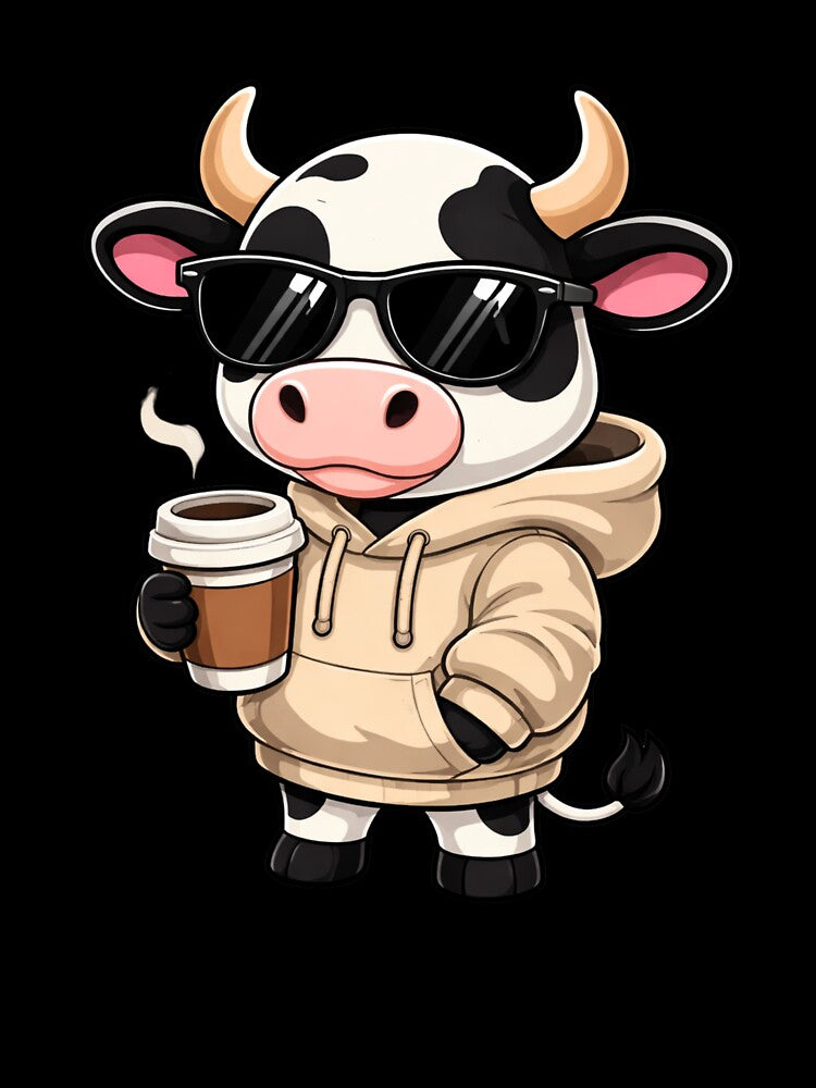 Sleepy Morning Coffee Cow – Cute Chibi Cow Cartoon | Calm Hustle Design by ColorSplash123