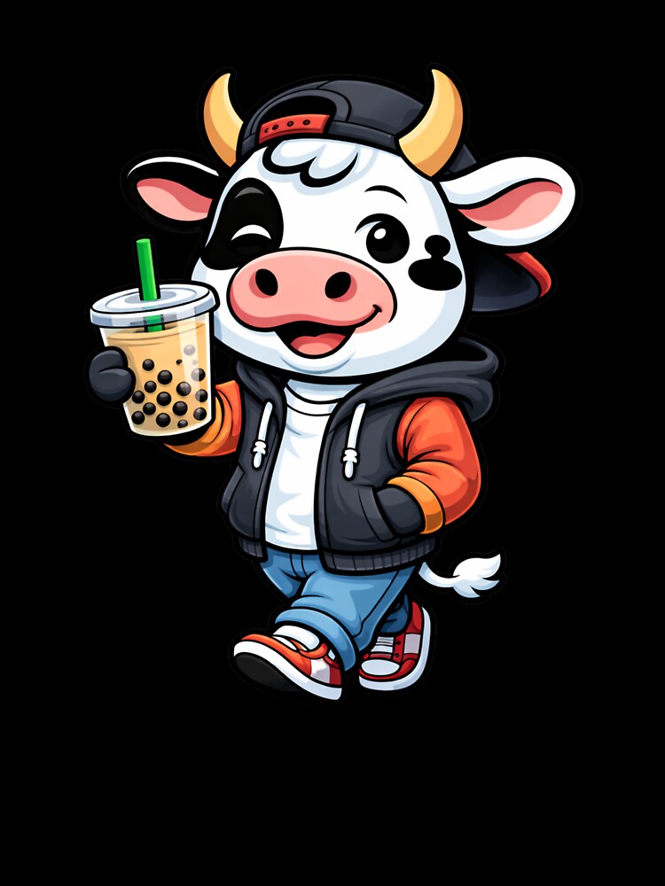 Bubble Tea Lover Cow – Cute Funny Cow Cartoon | Trendy Youth Design by ColorSplash123