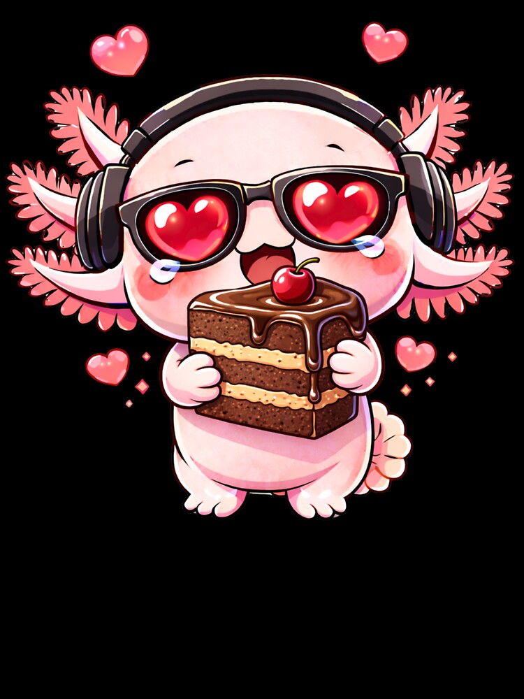 Chocolate Cake Love Axolotl – Cute Kawaii Axolotl with Cake Chibi Anime Art by ColorSplash123
