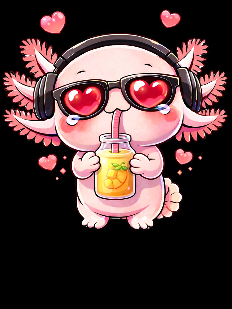 Mango Juice Axolotl – Cute Kawaii Axolotl Drinking Juice Chibi Anime Art by ColorSplash123