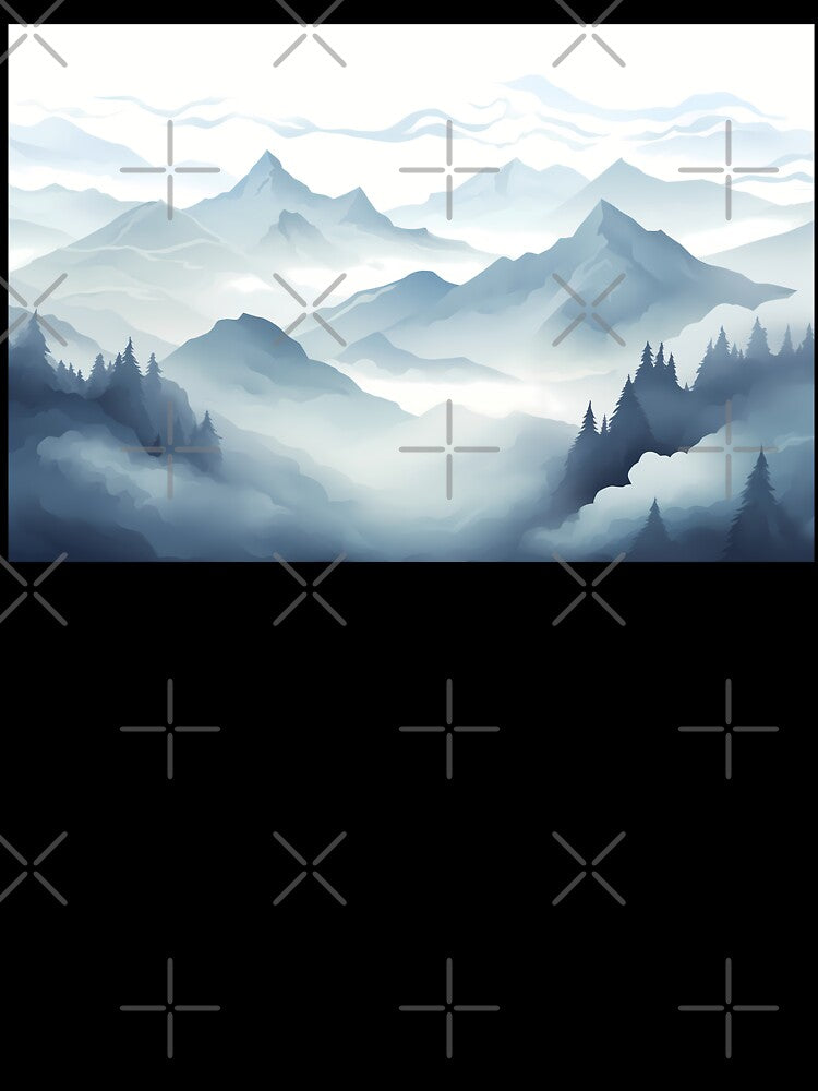 Foggy mountain range or land with forest trees horizon view artwork by NBSStore