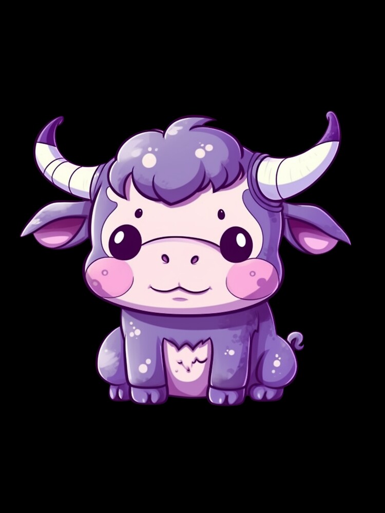 Cute Purple Cow / Bull, Cartoon Style, Sticker Illustration by art-max-jenner