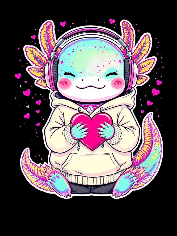Headphone Valentine Axolotl – Romantic Music Love Illustration by ColorSplash123