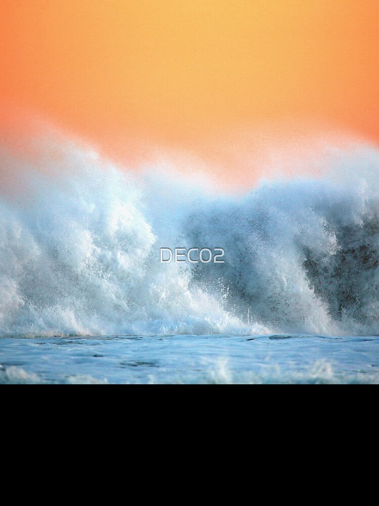Dramatic Ocean Waves And Foamy Surf Under Tangerine Sunset by DEC02