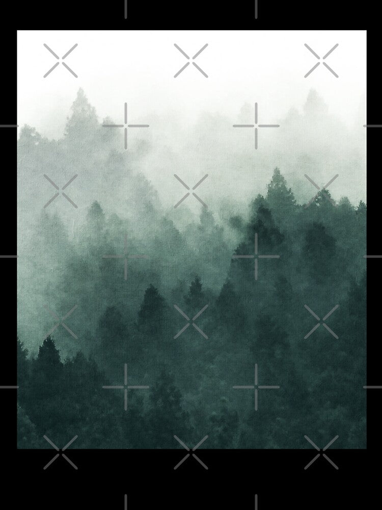 Misty Forest Drawing, Dark Green Misty forest, Misty Green Forest Aesthetic, Foggy Misty Green Forest Aesthetic by Paintcorner