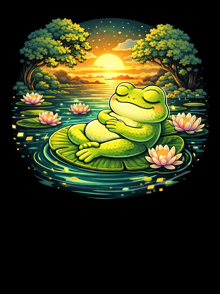 Relaxing Frog on Lily Pad Sunset Sticker – Peaceful Frog Aesthetic – Cute Frog Nature Art by BetcherStudio