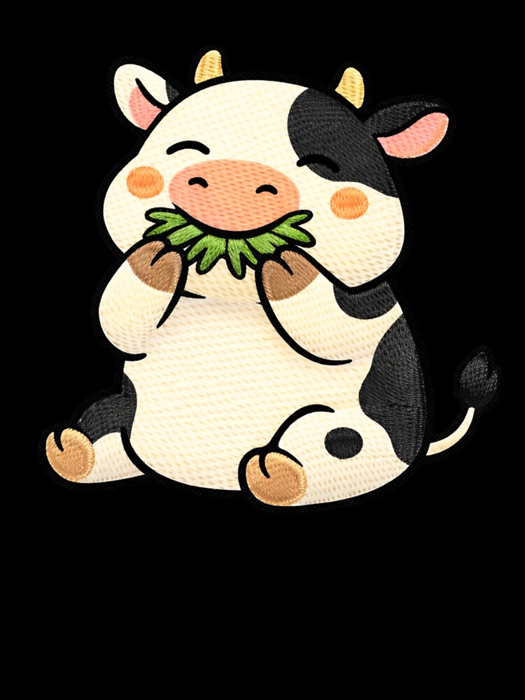 Cute Snack Lover Cow – Kawaii Happy Cow Funny Foodie Embroidered Patch Style by ColorSplash123