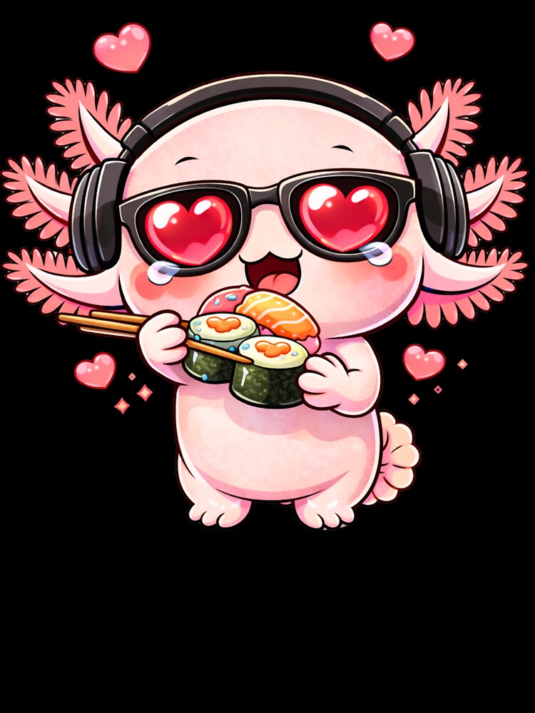 Sushi Love Axolotl – Cute Kawaii Axolotl Eating Sushi Chibi Anime Food Design by ColorSplash123