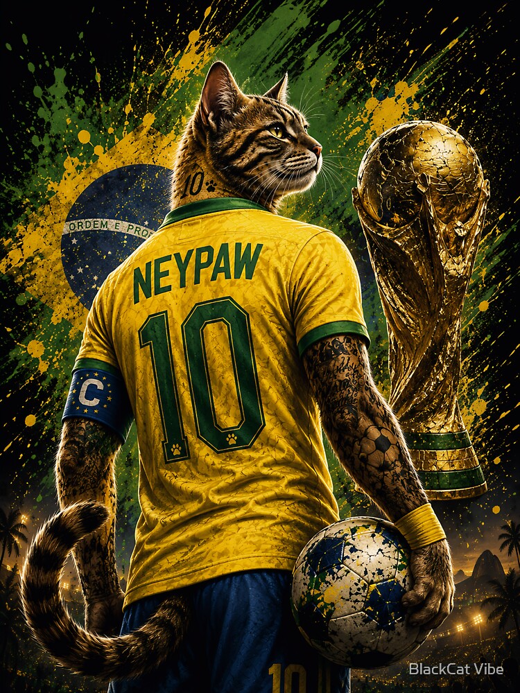 NeyPaw 10 Cat Football Legend - Brazilian Soccer Cat Champion Art by BlackCat Vibe