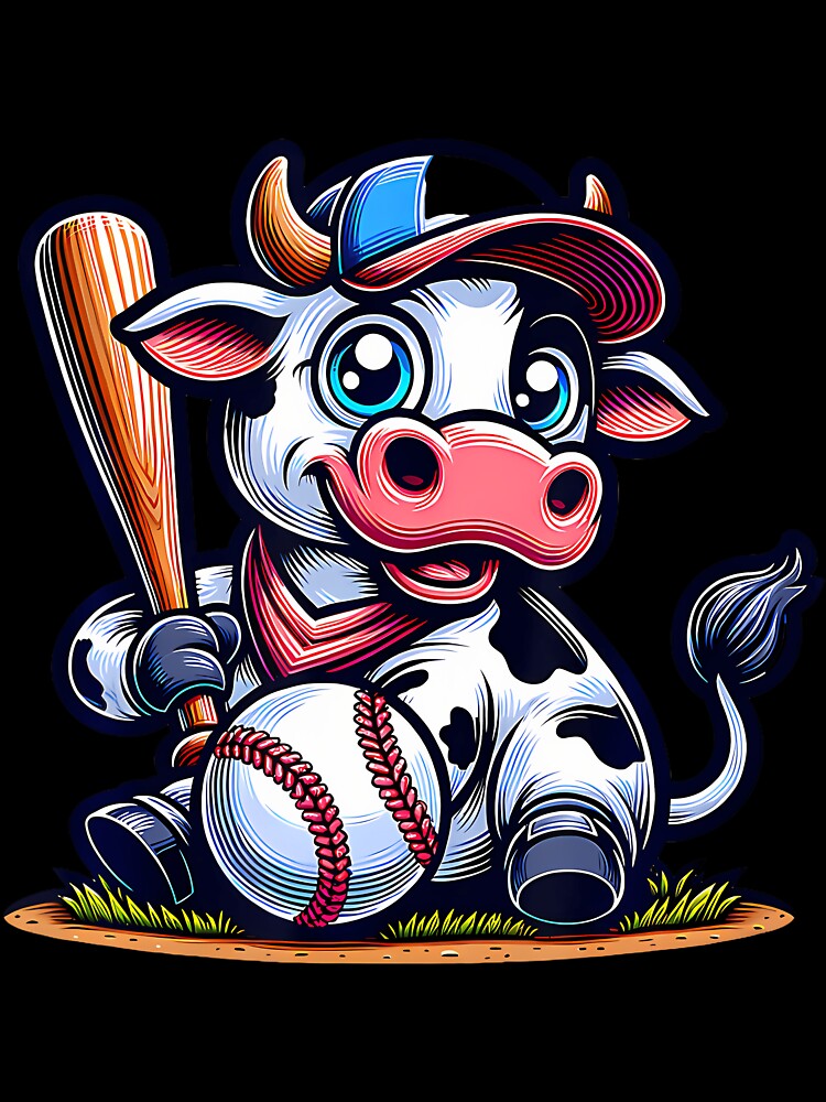 Cute Baseball Cow With Bat Funny by keatnybolho