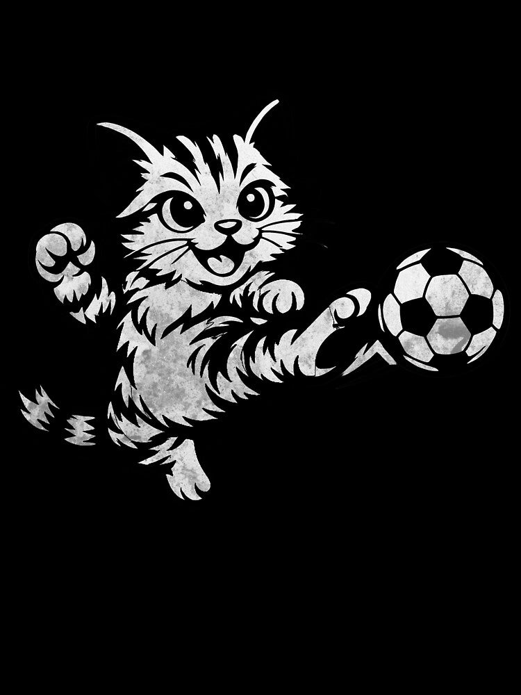 Funny Soccer Cat Kicking Ball Minimalist Line Art Cat Playing Football by BernoNickel