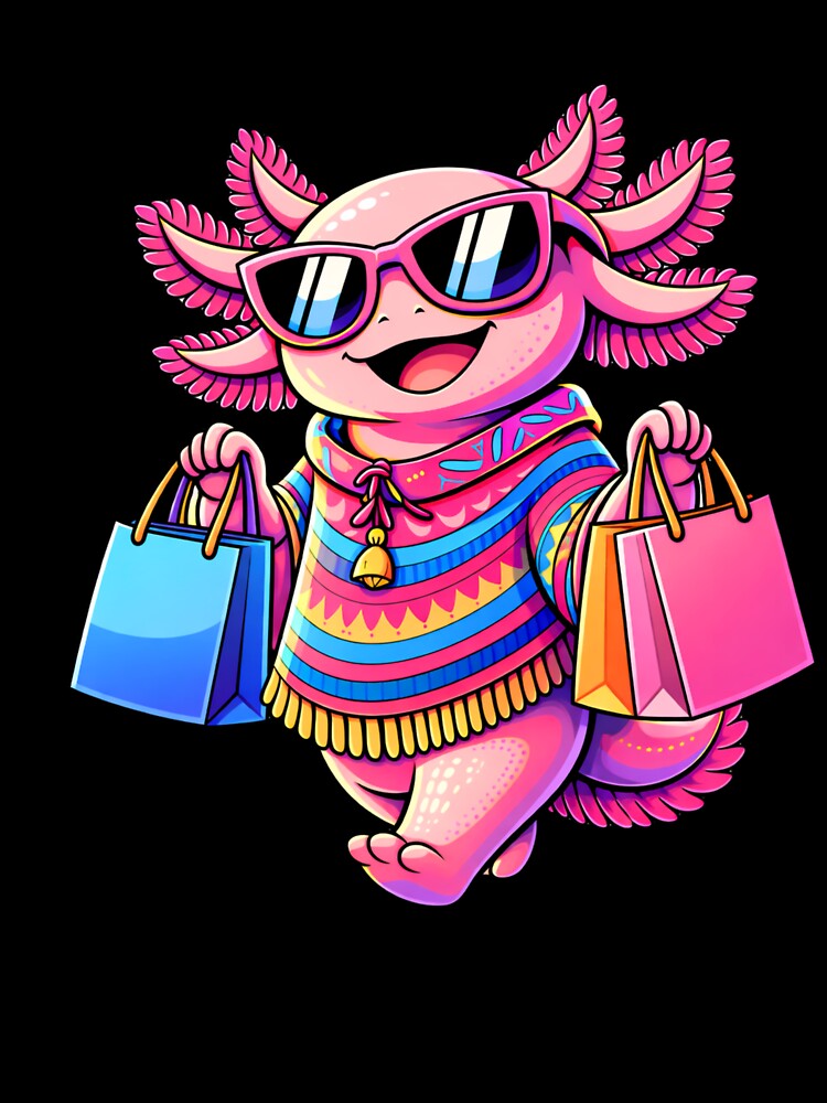 Cute Fashionable Axolotl Shopping – Trendy Pop Art Lifestyle Illustration by ColorSplash123