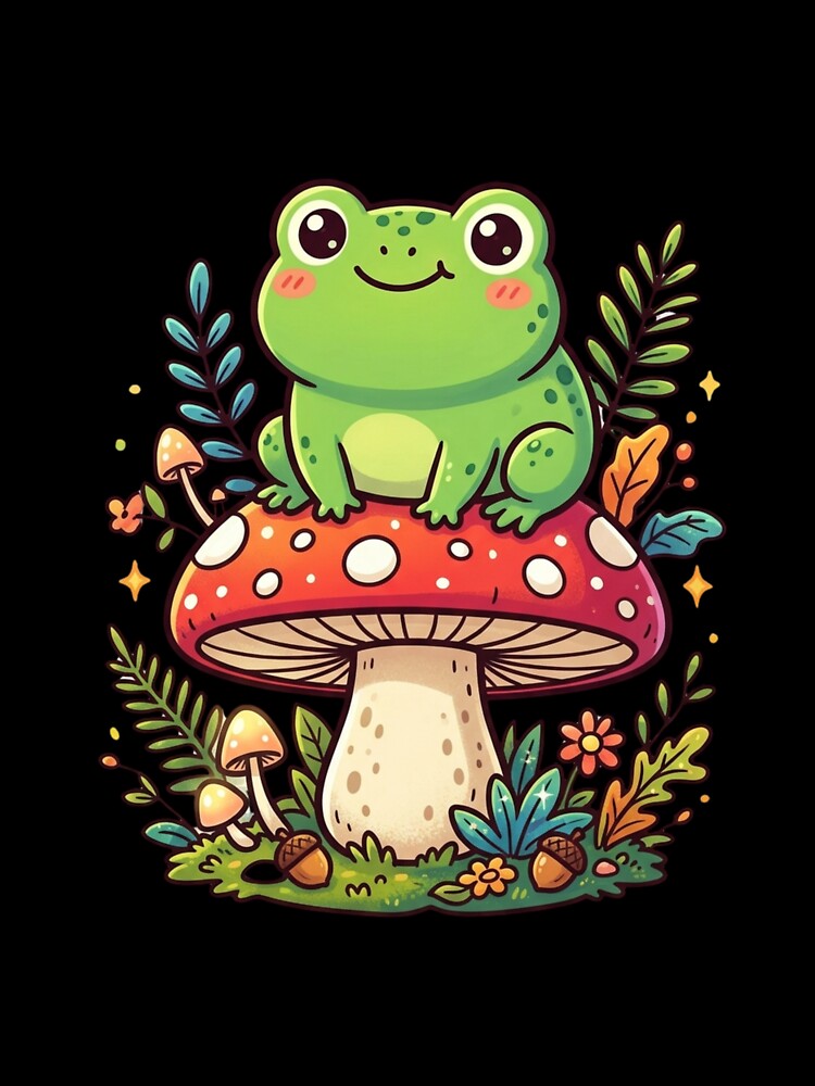 Frog On Mushroom Kawaii Forest Friend by Shopex10
