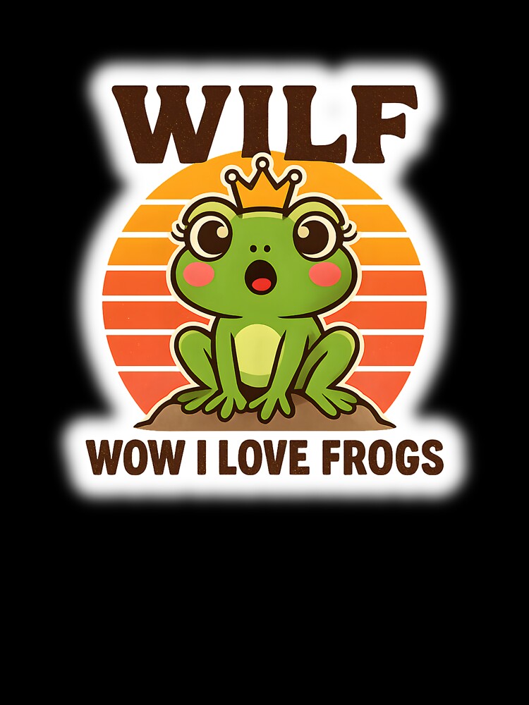 WILF Frog Cute Design – Wow I Love Frogs Funny Meme, Kawaii Frog Lover Gift, Retro Cartoon Frog by Basma Designs