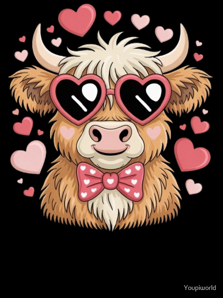 Cute Highland Cow Valentine T-Shirt | Fluffy Cow with Hearts Shirt | Farm Animal Valentine Gift by Youpiworld