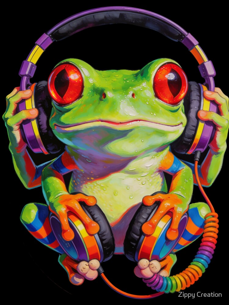 DJ Frog Headphones Portrait — Music Lover Funny Gift by Zippy Creation