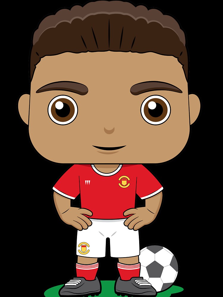 Cute soccer boy player design in red kit by essjaydesigns