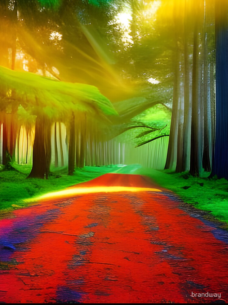 Red road in a green forest by brandway