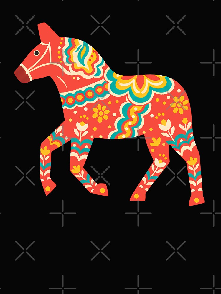 Orange Swirl Dala Horse – Scandinavian Folk Art Fusion by heidiannemorris © by FOLK ART FUSION by heidiannemorris