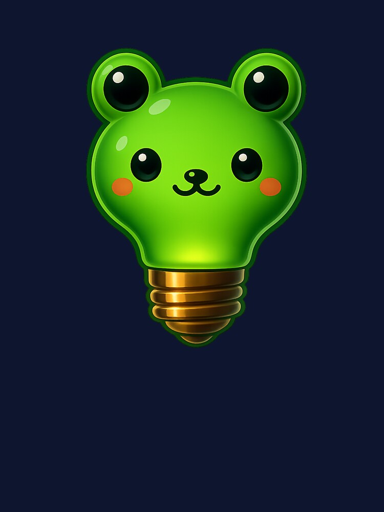 Cute Green Frog Lightbulb – Kawaii Neon Glow Frog Design by GoldenDreamGallery