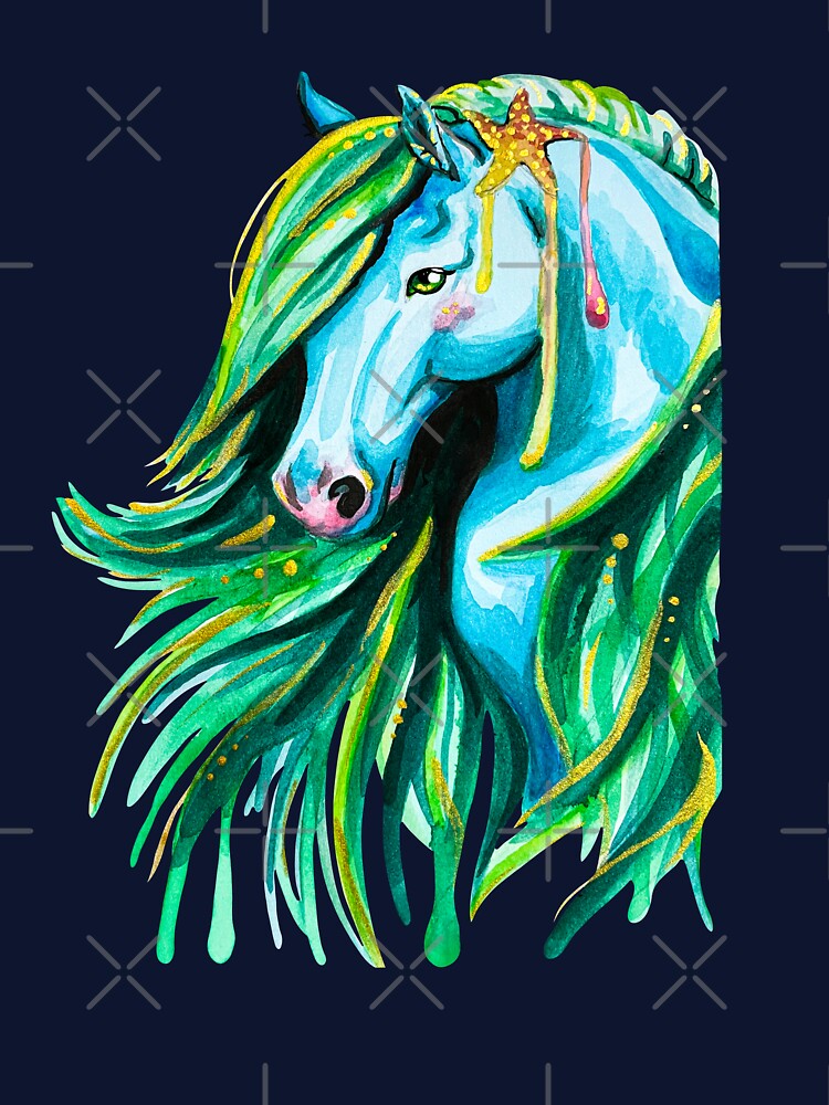 Watercolor Blue and Green Kelpie Horse by Lady-Lilac