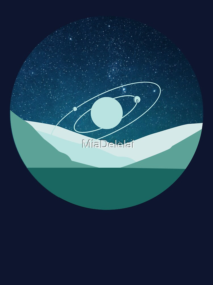 Teal Cosmic Desert Galaxy Sticker and Shirt by MiaDelelai