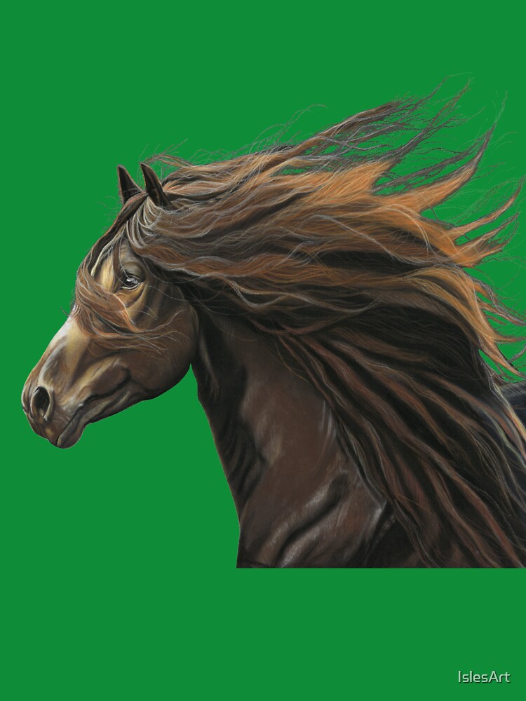 Beautiful Horse art green background - Equestrian art - horse lover by IslesArt