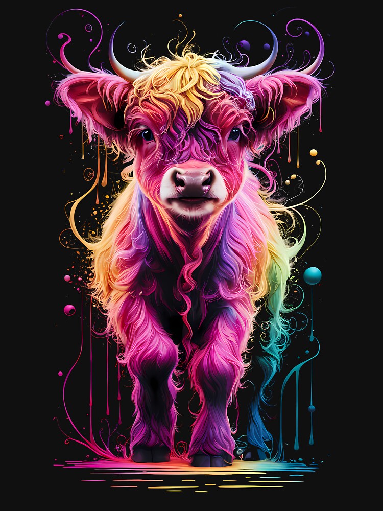Colorful Fluffy Cow by Funny Vintage Stickers And T-Shirts