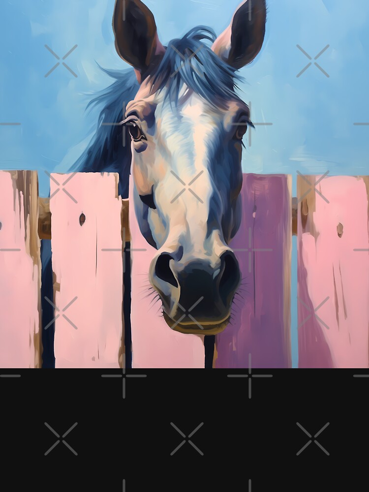Brown Farm Horse Head Behind The Wooden Fence Artwork Illustration by NBSStore