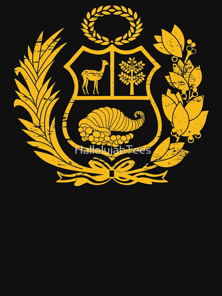 Peru T-Shirt Peruvian Coat of Arms Gold by HallelujahTees