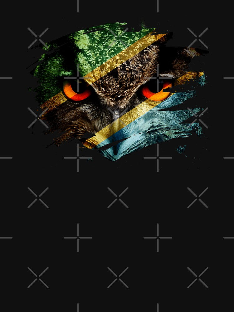 Tanzania Flag and Menacing Owl by ockshirts