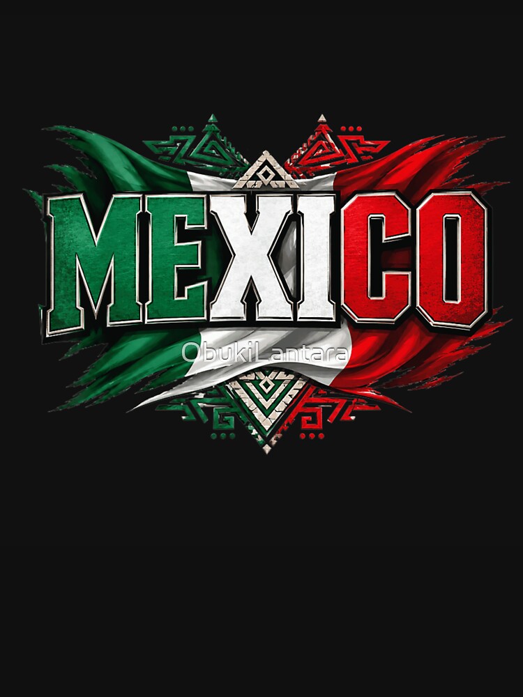Proud Mexico Flag Aztec Tribal Pattern Heritage Independence Day Graphic Art by ObukiLantara